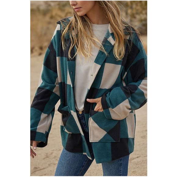 065 Cozy Plaid Button up Jacket Shacket - Picture 2 of 3